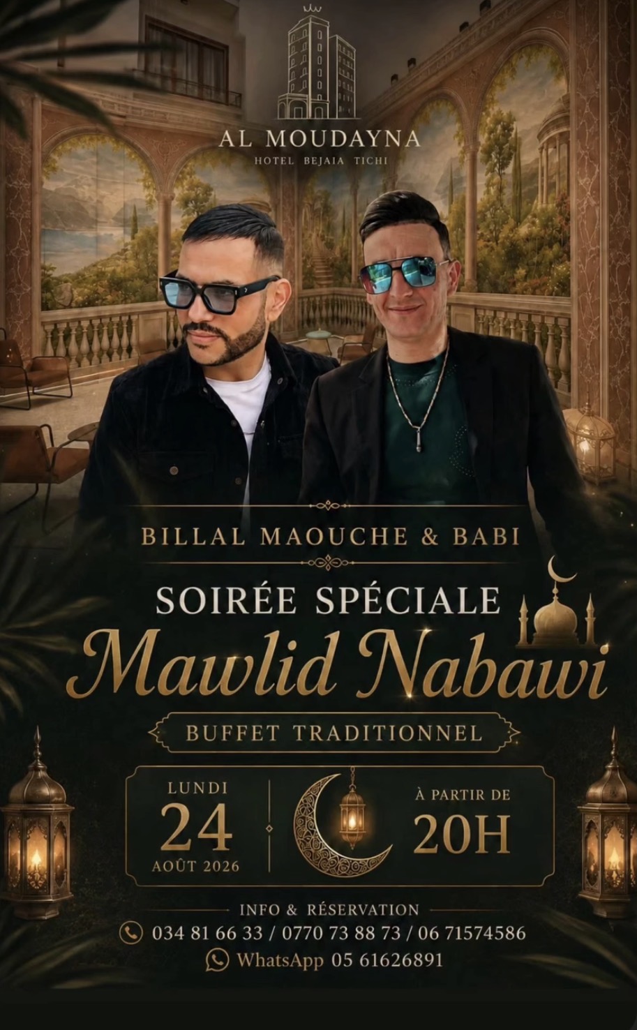Affiche de la soirée Mawlid Nabawi avec Billal Maouche & Babi